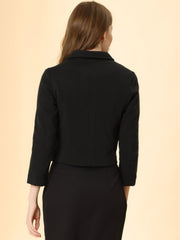 Pointed Collar Single Breasted Slant Pocket Cropped Pea Coat