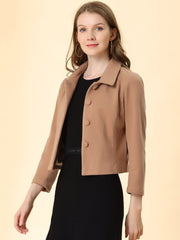 Pointed Collar Single Breasted Slant Pocket Cropped Pea Coat