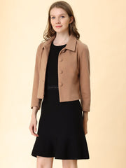 Pointed Collar Single Breasted Slant Pocket Cropped Pea Coat