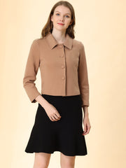 Pointed Collar Single Breasted Slant Pocket Cropped Pea Coat