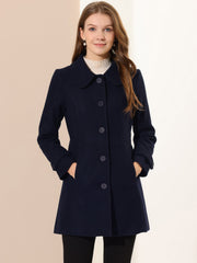 Peter Pan Collar Single Breasted Winter Outwear Buttoned Long Coat