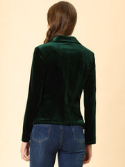 Notched Lapel Vintage Office Button Front Velvet Blazer