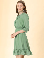 Ruffle Hem 3/4 Sleeve A-Line Smocked Short Chiffon Dress