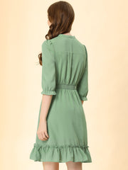 Ruffle Hem 3/4 Sleeve A-Line Smocked Short Chiffon Dress