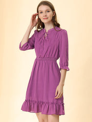 Ruffle Hem 3/4 Sleeve A-Line Smocked Short Chiffon Dress