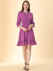 Ruffle Hem 3/4 Sleeve A-Line Smocked Short Chiffon Dress