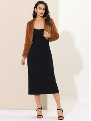 Faux Fur Evening Open Front Bolero Cropped Jacket Shrug