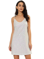 Glitter Sequin V Neck Spaghetti Strap Mini Party Dress