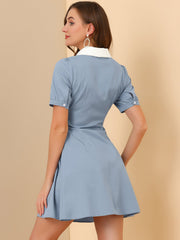 Vintage Peter Pan Collar Lace Up Button Down Dress
