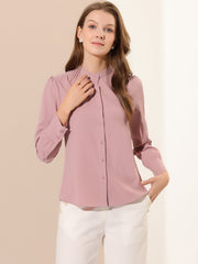 Mandarin Collar Long Sleeve Button Down Office Shirt