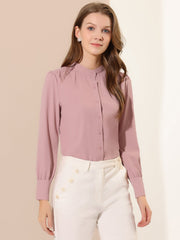Mandarin Collar Long Sleeve Button Down Office Shirt