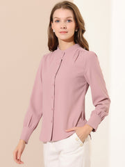 Mandarin Collar Long Sleeve Button Down Office Shirt