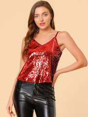 Sequined Camisole Club Party Glitter Disco Sparkle Cami Top
