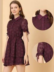Peter Pan Collar Floral Drawstring Chiffon Layered Dress