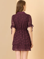 Peter Pan Collar Floral Drawstring Chiffon Layered Dress