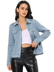 Faux Suede Turn-Down Collar Flap Pocket Snap Button Jacket