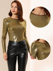 Metallic Glitter Shiny Long Sleeve Sparkly Party Blouse
