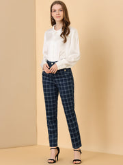 Vintage Tartan Plaid Pants Elastic Waist Straight Long Trousers