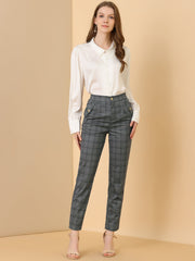 Vintage Tartan Plaid Pants Elastic Waist Straight Long Trousers