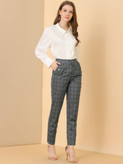 Vintage Tartan Plaid Pants Elastic Waist Straight Long Trousers