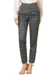 Vintage Tartan Plaid Pants Elastic Waist Straight Long Trousers
