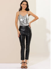 Metallic Shiny Party Tank Top Deep V Camisole Tops