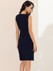 Sheath Striped Work Office Sleeveless Bodycon Pencil Dress