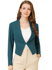 Solid Color Collarless Cropped Office Blazer Jacket