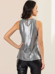 Metallic Sleeveless Shiny Shimmer Party Club Tank Top