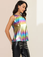 Shiny Sleeveless Camisole Club Shimmer Metallic Tank Top