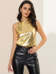 Metallic Sleeveless Shiny Shimmer Party Club Tank Top