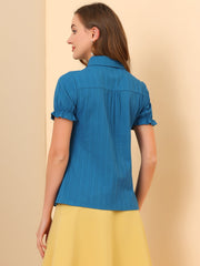Cotton Frilled Top Turndown Collar Solid Blouse Shirt