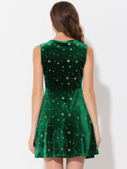 Shiny Stars Print Sleeveless Swing Mini Velvet Dress