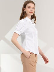Puff Sleeve Collared Cotton Work Office Button Down Shirt