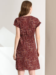 Ditsy Floral V Neck Ruffle Flutter Sleeve Midi Wrap Dress