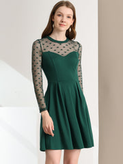 Heart Mesh Sheer Long Sleeve Gothic Cocktail Skater Mini Dress