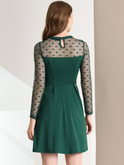 Heart Mesh Sheer Long Sleeve Gothic Cocktail Skater Mini Dress