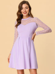 Heart Mesh Sheer Long Sleeve Gothic Cocktail Skater Mini Dress