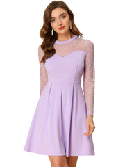 Heart Mesh Sheer Long Sleeve Gothic Cocktail Skater Mini Dress