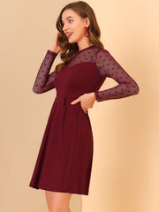 Heart Mesh Sheer Long Sleeve Gothic Cocktail Skater Mini Dress