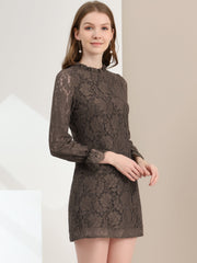 Lace Floral Ruffle Crew Neck Cocktail Mini Dress