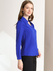 Work Office Blouse Button Up Long Sleeve V Neck Chiffon Shirt