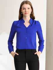 Work Office Blouse Button Up Long Sleeve V Neck Chiffon Shirt