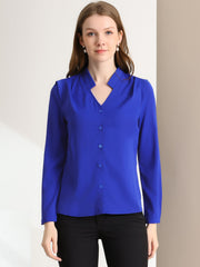 Work Office Blouse Button Up Long Sleeve V Neck Chiffon Shirt