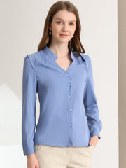 Work Office Blouse Button Up Long Sleeve V Neck Chiffon Shirt