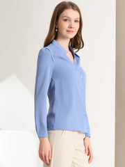 Work Office Blouse Button Up Long Sleeve V Neck Chiffon Shirt