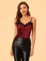 Velvet Camisole Lace Trim Velour Cami Tank Spaghetti Strap Top