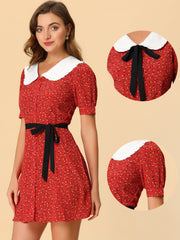 Peter Pan Collar Flowy Short Sleeve Ruffle Summer Floral Shirt Dress