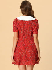 Peter Pan Collar Flowy Short Sleeve Ruffle Summer Floral Shirt Dress