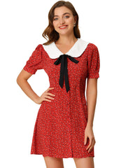 Peter Pan Collar Flowy Short Sleeve Ruffle Summer Floral Shirt Dress